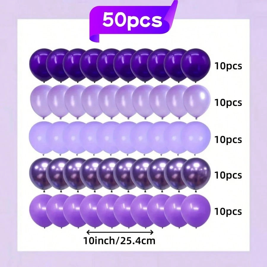 45pcs 5 Styles Purple Balloon Set, Cartoon Character Color Scheme, 10inch Metallic Chrome, Pearl, Lavender, Violet, Light Purple Balloons For Birthday Celebration, Baby Shower, Bachelorette, Bridal, Y
