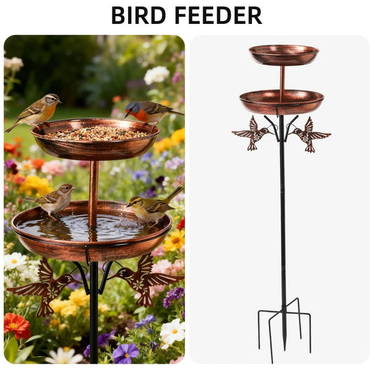 46-Inch Heavy Metal Double-Layer Bird Bath, 10+12-Inch Large Capacity Water And Food Bowl, Five-Claw Stable Base, Rust-Resistant, Durable And Easy To Install, Retro Bronze Outdoor Garden Decor, Multi