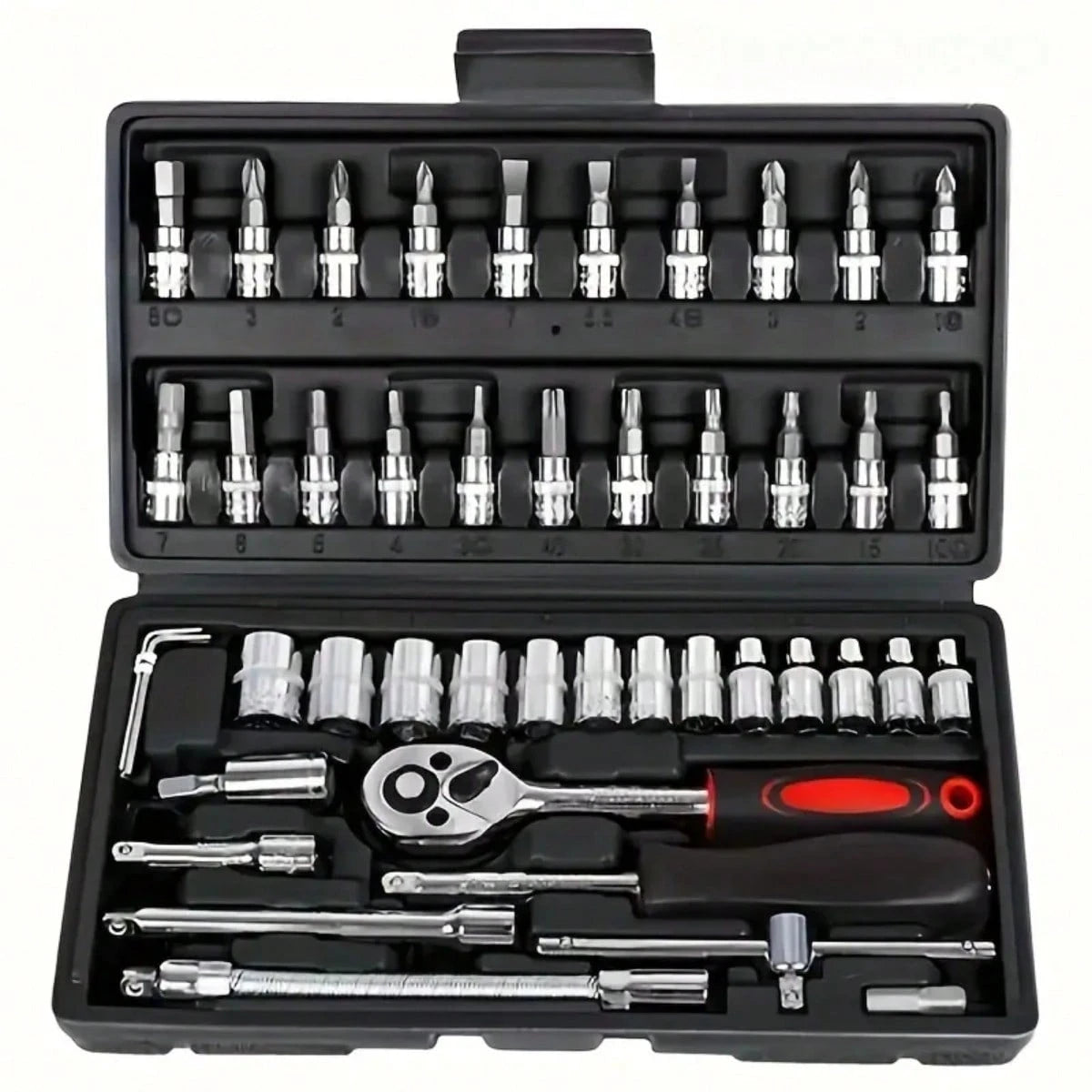 46 PCS Socket Wrench Set, Ratchet Wrench Set And Extension Rod Pan Head Slide Rod Extension Socket For Car Repair And Home Use.