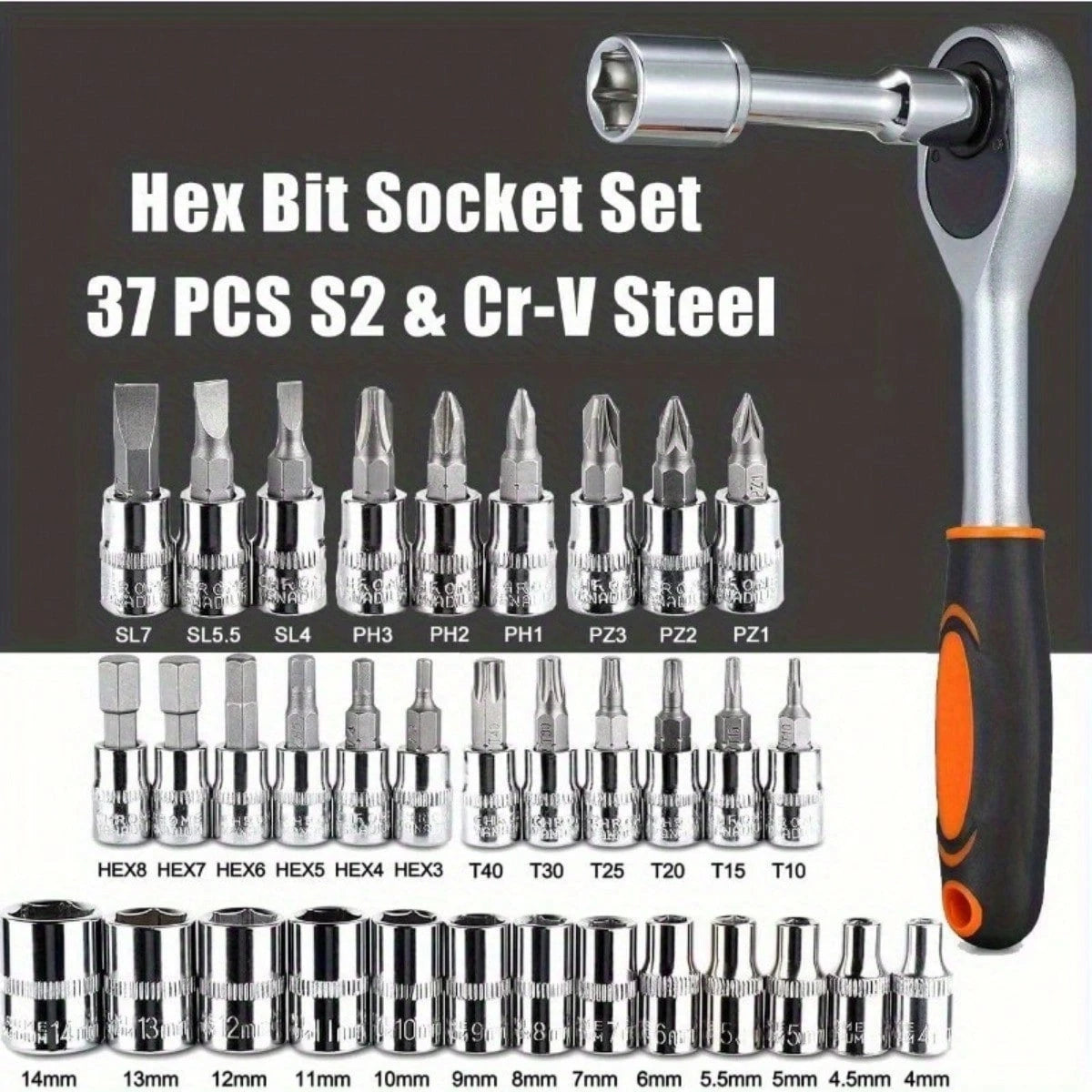 46 PCS Socket Wrench Set, Ratchet Wrench Set And Extension Rod Pan Head Slide Rod Extension Socket For Car Repair And Home Use.