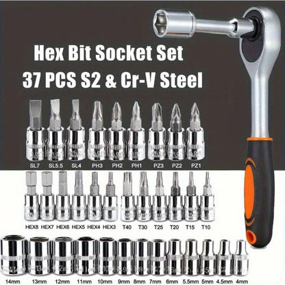 46 PCS Socket Wrench Set, Ratchet Wrench Set And Extension Rod Pan Head Slide Rod Extension Socket For Car Repair And Home Use.