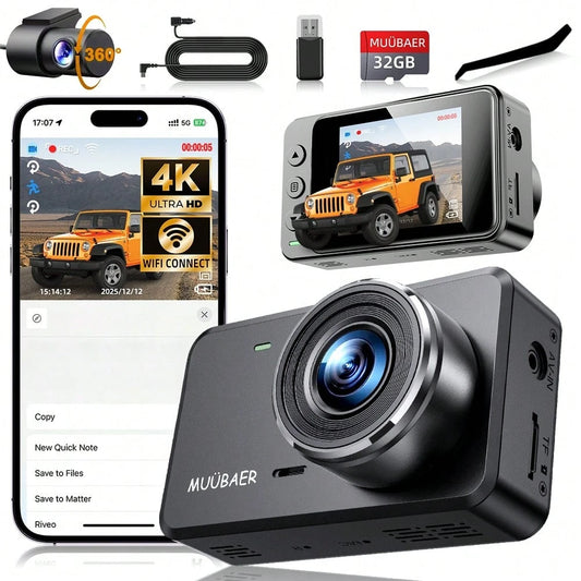 4K Dash Cam Front And Rear With 32GB Card, Built-In 5G WiFi, Dash Camera For Cars 4K Front And 1080P Rear, Dashcams For Cars Loop Recording, Gravity Sensor, 24-Hours Parking Mode