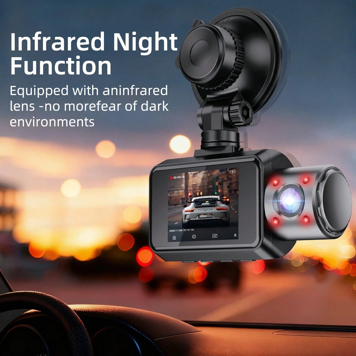 4K Triple Camera Car Recorder- IR Night Vision, 2.10" IPS Screen, Front/Rear & Built-In Car Camera, 170° Wide Angle & Built-In Audio- Includes 32GB Card, Loop Recording, G-Sensor- Perfect For Vehic