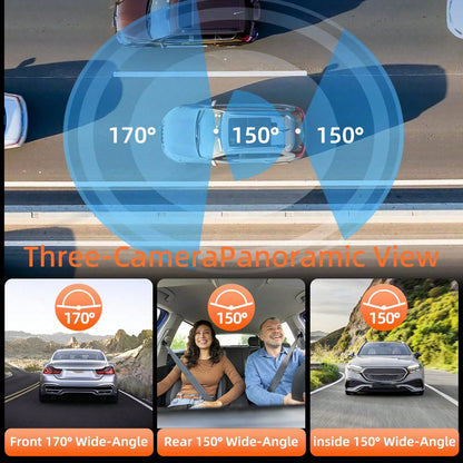 4K Triple Camera Car Recorder- IR Night Vision, 2.10" IPS Screen, Front/Rear & Built-In Car Camera, 170° Wide Angle & Built-In Audio- Includes 32GB Card, Loop Recording, G-Sensor- Perfect For Vehic