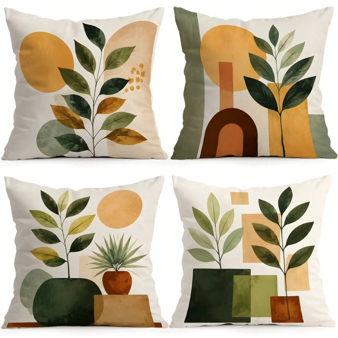 4pcs/1pc Abstract Geometric Plant Pattern Pillow Covers, Single-Sided Printed Pillow Covers, Suitable For Living Room, Bedroom, Home Decor, All-Season Pillow Covers