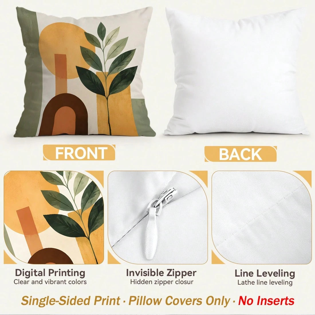 4pcs/1pc Abstract Geometric Plant Pattern Pillow Covers, Single-Sided Printed Pillow Covers, Suitable For Living Room, Bedroom, Home Decor, All-Season Pillow Covers