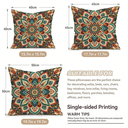 4pcs/1pc Geometric Mandala Floral Pattern Pillow Covers, Single-Sided Printed Pillow Covers, Suitable For Living Room, Bedroom, Home Decor, All-Season Pillow Covers
