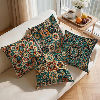 4pcs/1pc Geometric Mandala Floral Pattern Pillow Covers, Single-Sided Printed Pillow Covers, Suitable For Living Room, Bedroom, Home Decor, All-Season Pillow Covers