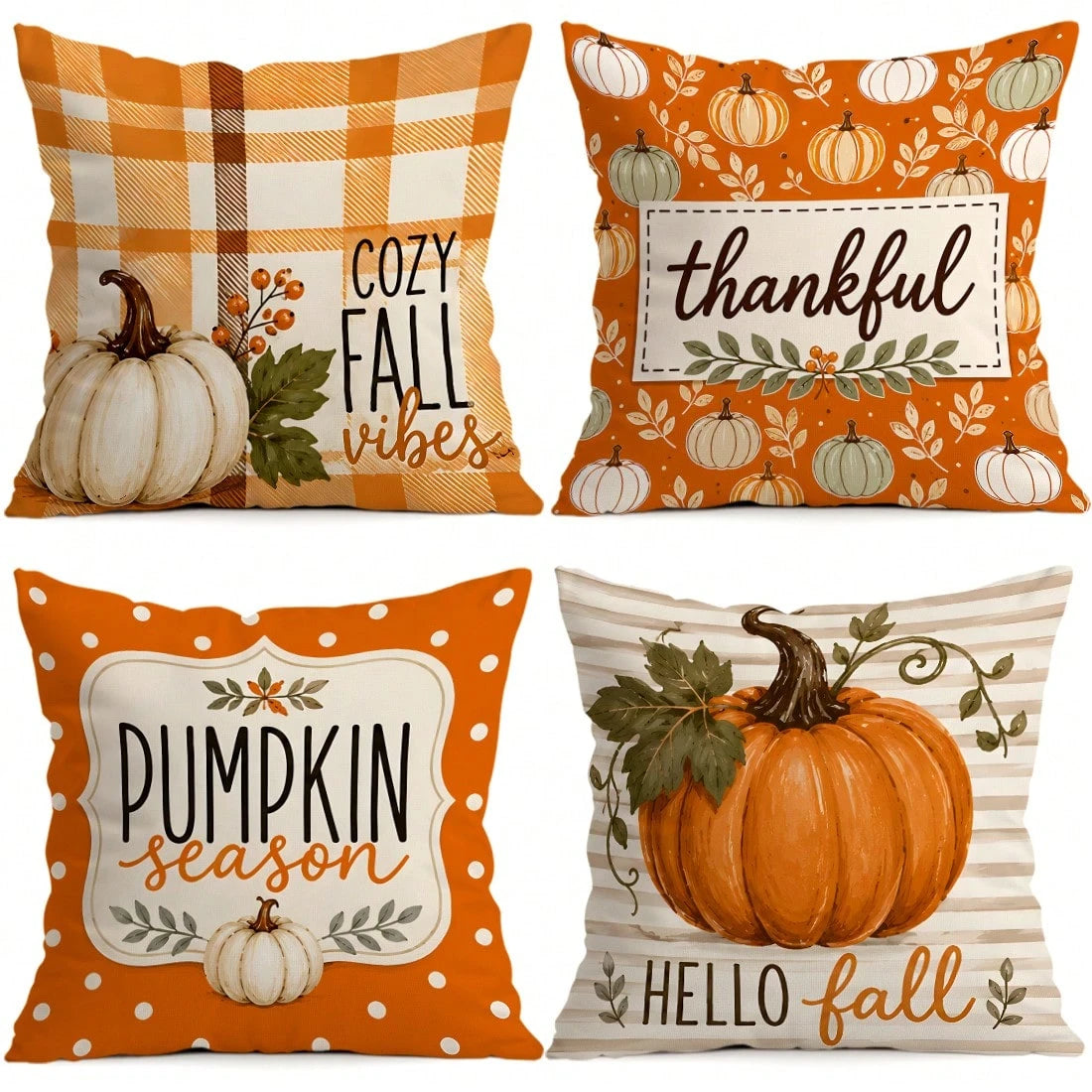 4pcs/1pc Polka Dot Plaid Pumpkin Season Pattern Pillow Case, Single-Sided Printed Pillow Case, Suitable For Living Room Bedroom Home Decor, All-Season Pillow Case
