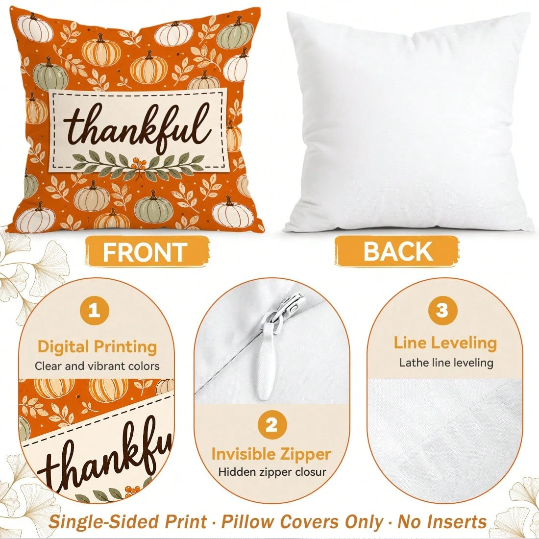 4pcs/1pc Polka Dot Plaid Pumpkin Season Pattern Pillow Case, Single-Sided Printed Pillow Case, Suitable For Living Room Bedroom Home Decor, All-Season Pillow Case