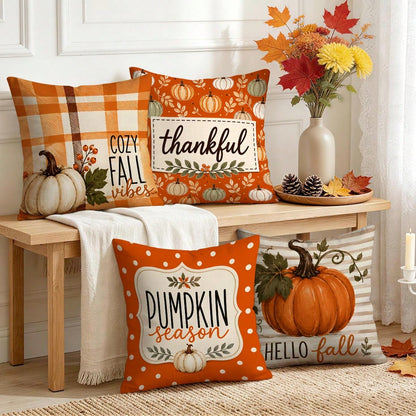 4pcs/1pc Polka Dot Plaid Pumpkin Season Pattern Pillow Case, Single-Sided Printed Pillow Case, Suitable For Living Room Bedroom Home Decor, All-Season Pillow Case