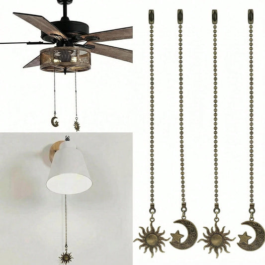 4pcs/2pcs Set Sun & Moon Ceiling Fan Pull Chain Decor, Bohemian Style Totem Beads Spherical Pendant Extension With Connector, 12 Inch Lighting Fan Pull Chain Extension Ornament