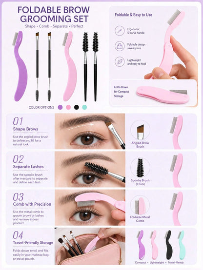 4pcs/3pcs/1pc Double-Ended Foldable Eyebrow Brush, Portable Mini Eyelash And Eyebrow Grooming Tool, Eyebrow Comb For Shaping Without Eye Irritation, Foldable Brow Comb Compact And Easy To Store, Porta