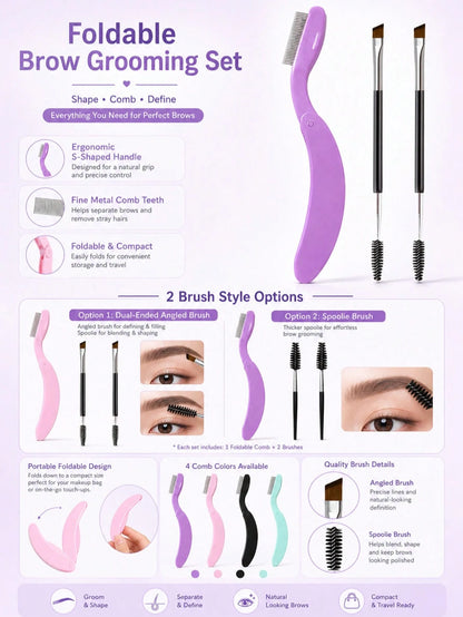4pcs/3pcs/1pc Double-Ended Foldable Eyebrow Brush, Portable Mini Eyelash And Eyebrow Grooming Tool, Eyebrow Comb For Shaping Without Eye Irritation, Foldable Brow Comb Compact And Easy To Store, Porta