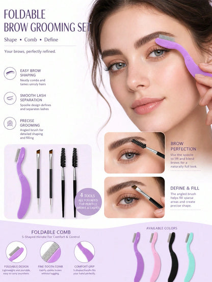 4pcs/3pcs/1pc Double-Ended Foldable Eyebrow Brush, Portable Mini Eyelash And Eyebrow Grooming Tool, Eyebrow Comb For Shaping Without Eye Irritation, Foldable Brow Comb Compact And Easy To Store, Porta