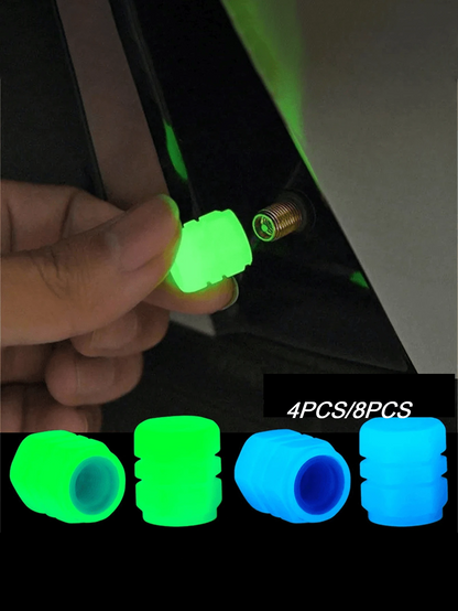 4pcs/8pcs Glow In The Dark Valve Caps, Valve Caps, Universal Fluorescent Tire Valve,Daytime Light Absorption, Long Light Effect Time. The Car's Luminous Valve Is Green, Pink, Blue, Yellow. The Car Tir