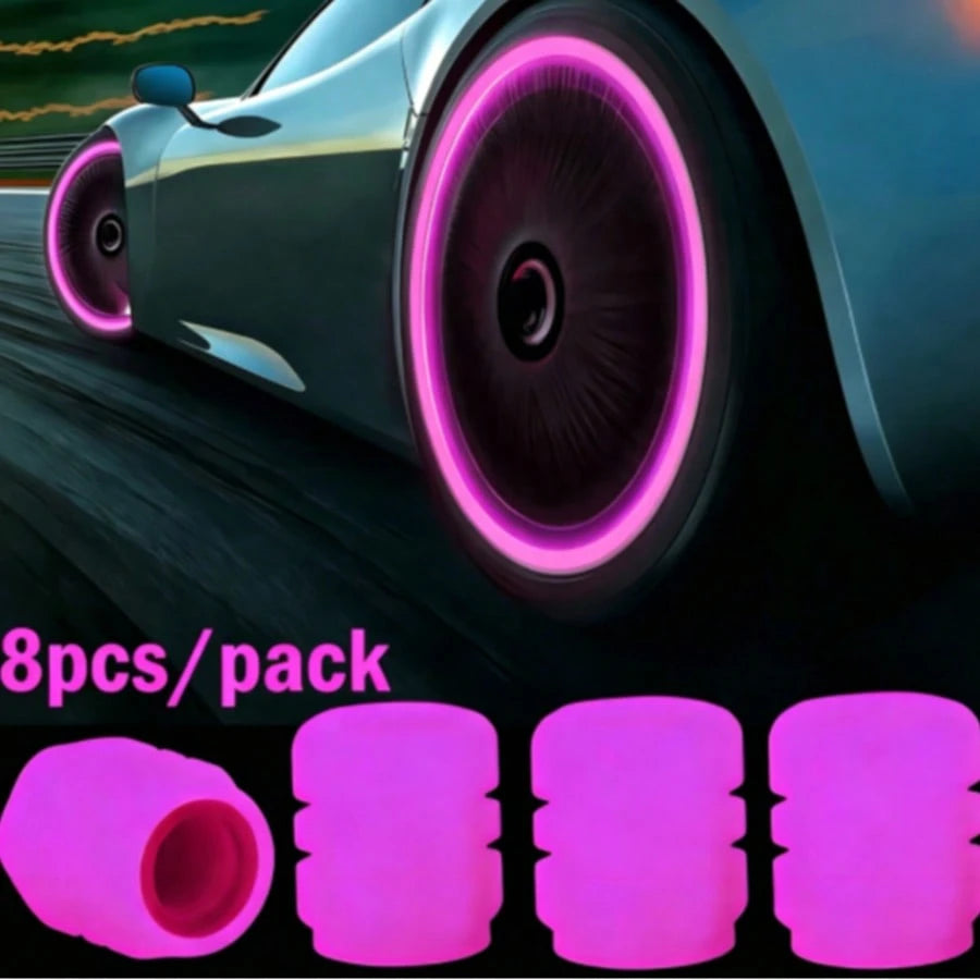 4pcs/8pcs Glow In The Dark Valve Caps, Valve Caps, Universal Fluorescent Tire Valve,Daytime Light Absorption, Long Light Effect Time. The Car's Luminous Valve Is Green, Pink, Blue, Yellow. The Car Tir