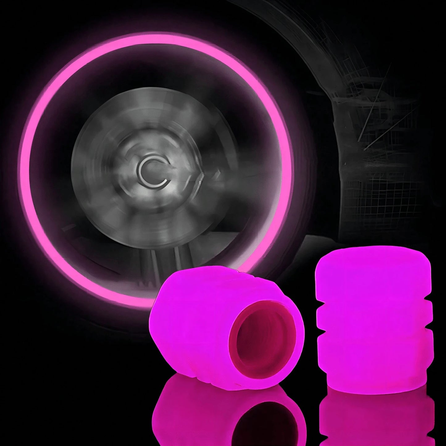 4pcs/8pcs Glow In The Dark Valve Caps, Valve Caps, Universal Fluorescent Tire Valve,Daytime Light Absorption, Long Light Effect Time. The Car's Luminous Valve Is Green, Pink, Blue, Yellow. The Car Tir