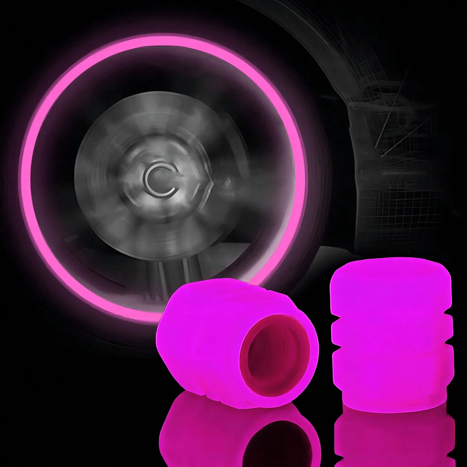 4pcs/8pcs Glow In The Dark Valve Caps, Valve Caps, Universal Fluorescent Tire Valve,Daytime Light Absorption, Long Light Effect Time. The Car's Luminous Valve Is Green, Pink, Blue, Yellow. The Car Tir