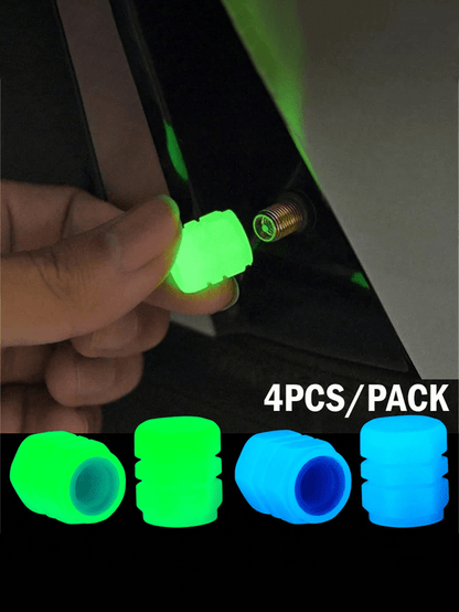 4pcs/8pcs Glow In The Dark Valve Caps, Valve Caps, Universal Fluorescent Tire Valve,Daytime Light Absorption, Long Light Effect Time. The Car's Luminous Valve Is Green, Pink, Blue, Yellow. The Car Tir