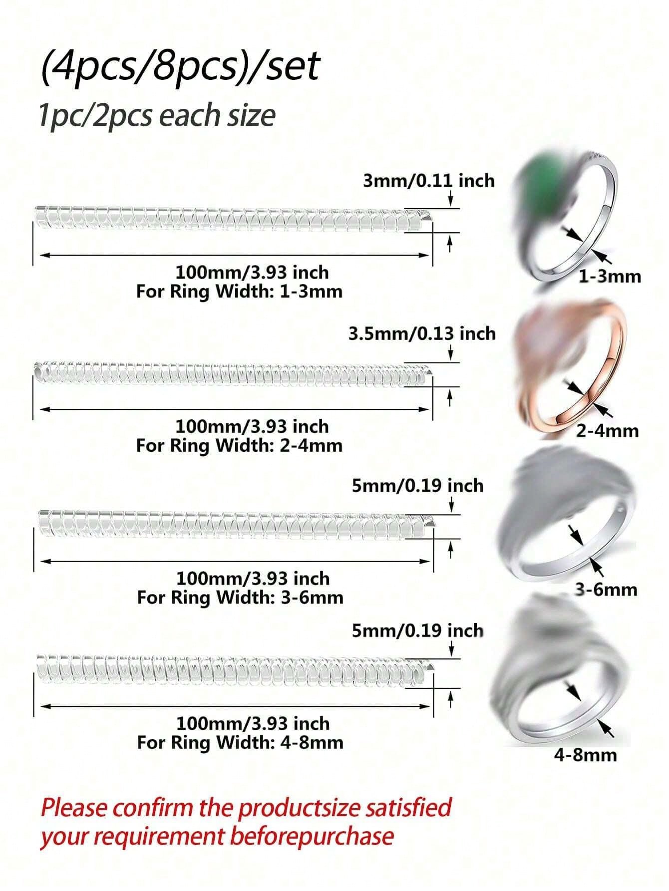 4pcs/8pcs/Set Transparent Ring Sizer Adjuster, Invisible Coil Wrap Resizable Rings, Multiple Combinations Available