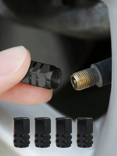 4pcs Aluminum Alloy Car Tire Valve Stem Caps, Dust-Proof Valve Stem Caps Fit For Cars, Motorcycles, Trucks, Bicycles, Compatible With US Standard Valve Stems