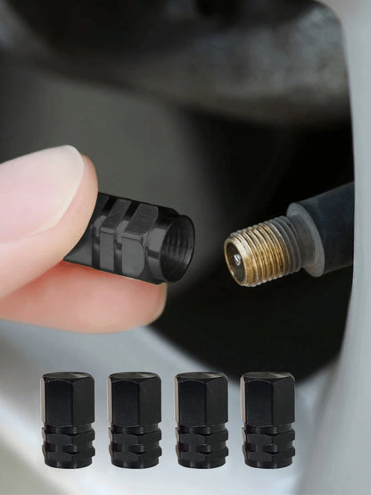 4pcs Aluminum Alloy Car Tire Valve Stem Caps, Dust-Proof Valve Stem Caps Fit For Cars, Motorcycles, Trucks, Bicycles, Compatible With US Standard Valve Stems