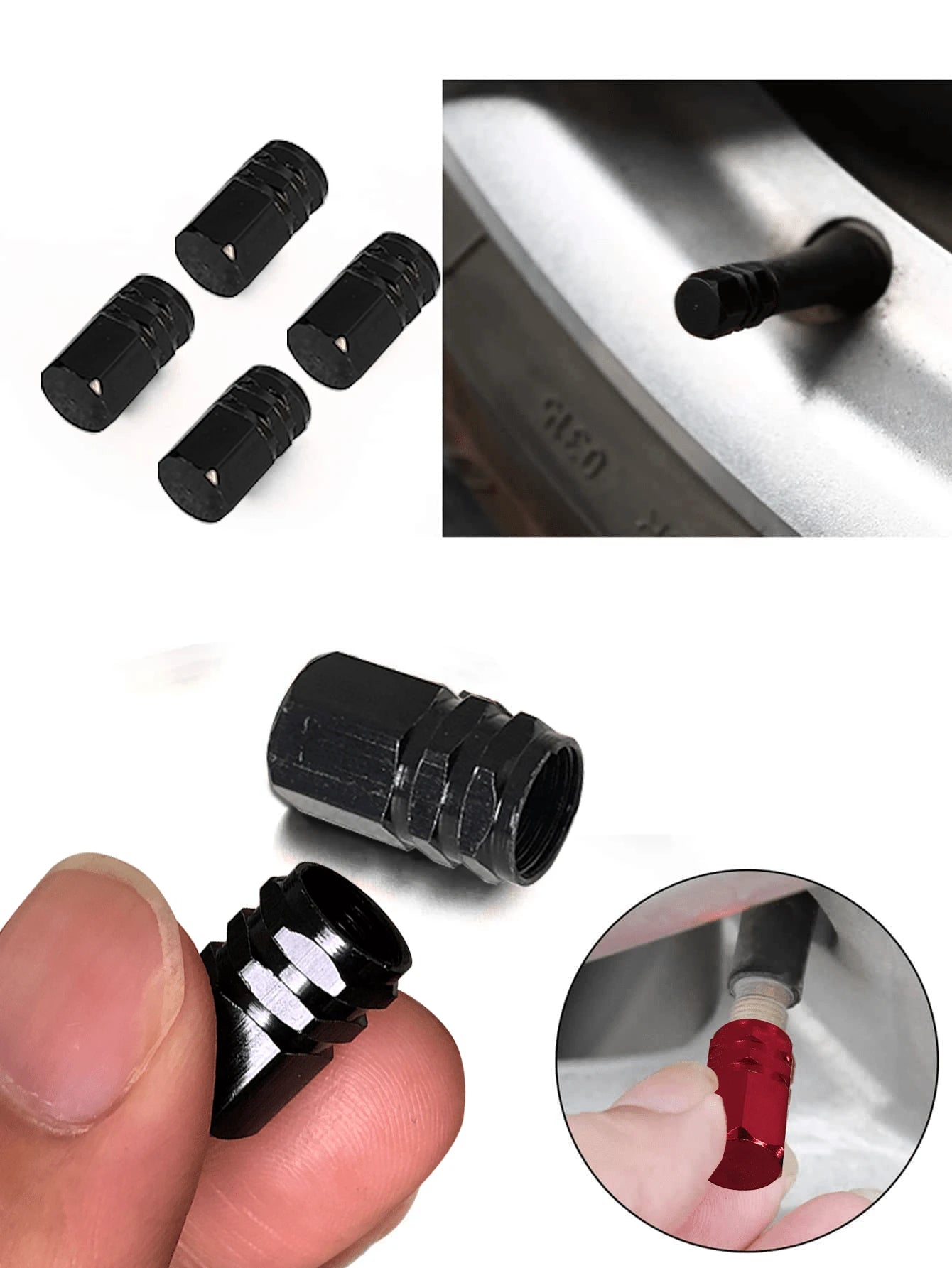 4pcs Aluminum Alloy Car Tire Valve Stem Caps, Dust-Proof Valve Stem Caps Fit For Cars, Motorcycles, Trucks, Bicycles, Compatible With US Standard Valve Stems