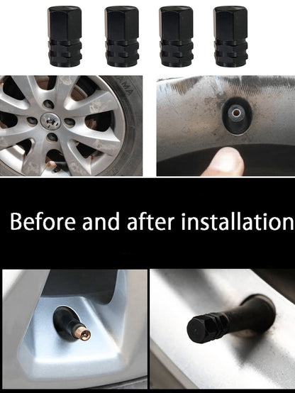 4pcs Aluminum Alloy Car Tire Valve Stem Caps, Dust-Proof Valve Stem Caps Fit For Cars, Motorcycles, Trucks, Bicycles, Compatible With US Standard Valve Stems