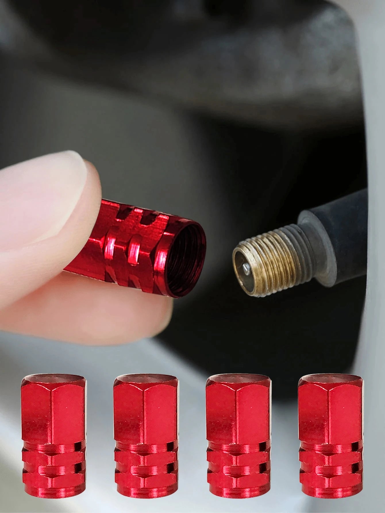 4pcs Aluminum Alloy Car Tire Valve Stem Caps, Dust-Proof Valve Stem Caps Fit For Cars, Motorcycles, Trucks, Bicycles, Compatible With US Standard Valve Stems