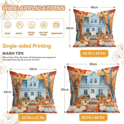 4pcs Autumn Landscape Watercolor Pattern Single-Sided Printed Pillow Covers/Cushion Covers, Multi-Scene Atmosphere Decorative Pillow Covers Suitable For Living Room Sofa Bedroom, Without Pillow Insert