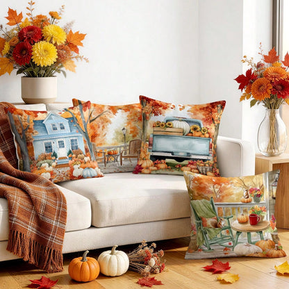 4pcs Autumn Landscape Watercolor Pattern Single-Sided Printed Pillow Covers/Cushion Covers, Multi-Scene Atmosphere Decorative Pillow Covers Suitable For Living Room Sofa Bedroom, Without Pillow Insert