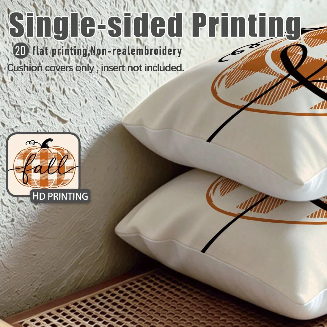4pcs Autumn Orange & White Buffalo Plaid Minimalist Pumpkin Print Pillow Covers [Without Pillow Insert], 40*40cm/45*45cm/50*50cm, [Single-Sided Printing] Made Of Polyester Material, Fall Hello Pumpkin