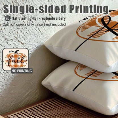 4pcs Autumn Orange & White Buffalo Plaid Minimalist Pumpkin Print Pillow Covers [Without Pillow Insert], 40*40cm/45*45cm/50*50cm, [Single-Sided Printing] Made Of Polyester Material, Fall Hello Pumpkin