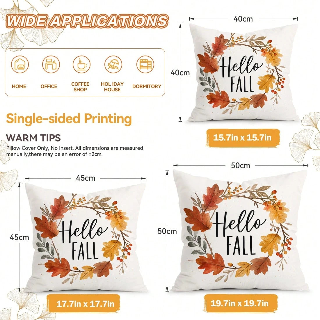 4pcs Autumn Text Pumpkin Pattern Pillow Covers Without Inserts, Single-Sided Printed Pillow Covers, Suitable For Living Room Bedroom Home Decor, All-Season Pillow Covers