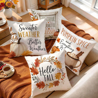 4pcs Autumn Text Pumpkin Pattern Pillow Covers Without Inserts, Single-Sided Printed Pillow Covers, Suitable For Living Room Bedroom Home Decor, All-Season Pillow Covers