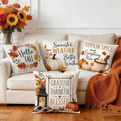 4pcs Autumn Text Pumpkin Pattern Pillow Covers Without Inserts, Single-Sided Printed Pillow Covers, Suitable For Living Room Bedroom Home Decor, All-Season Pillow Covers