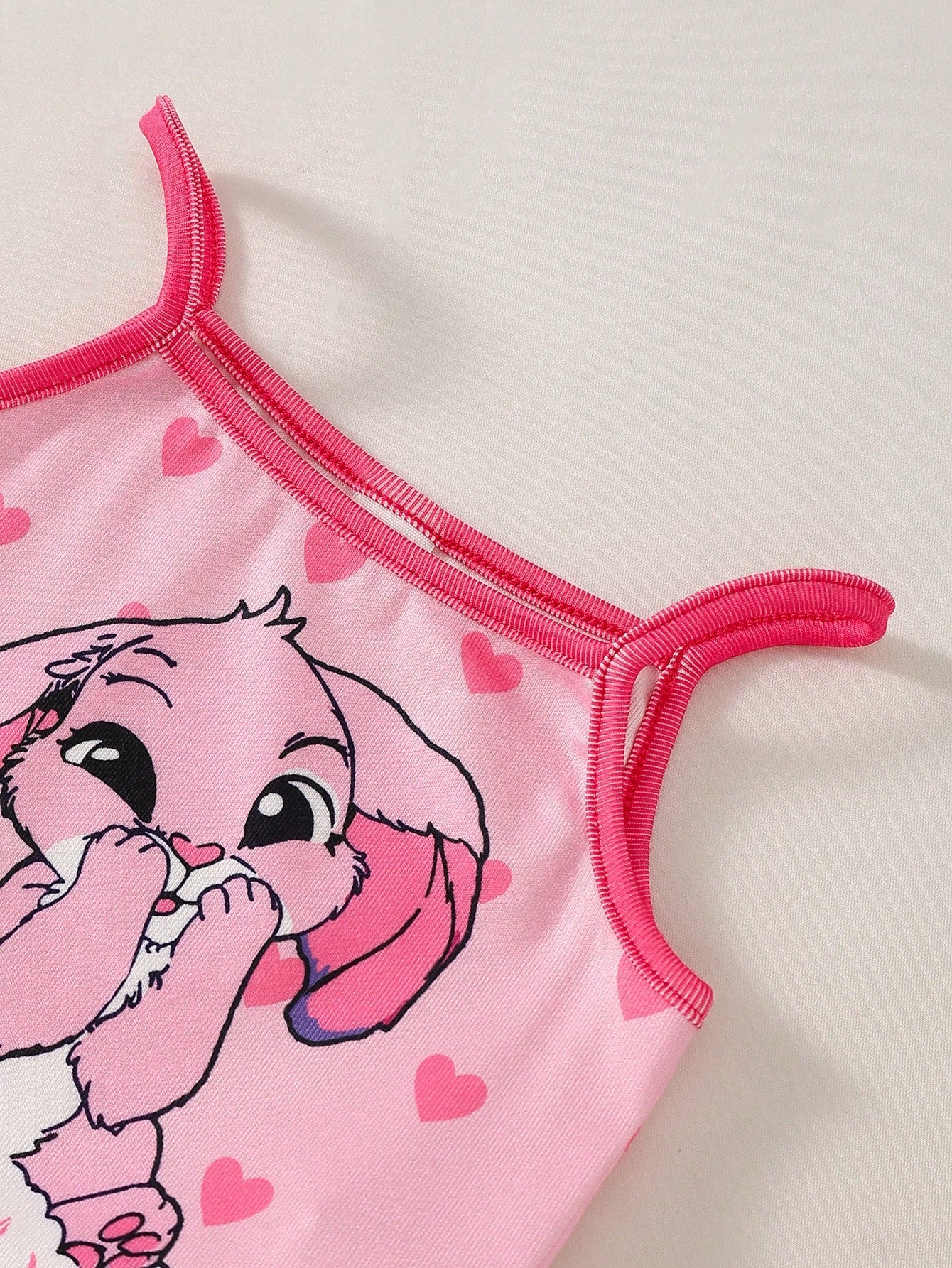 4pcs Baby Girl Sweet Cute Elegant Casual Daily Comfortable Soft Skin-Friendly High Elasticity Tight Knit Fabric Pink Heart Rabbit Cartoon Print Camisole Top And Shorts Pajama Set Loungewear