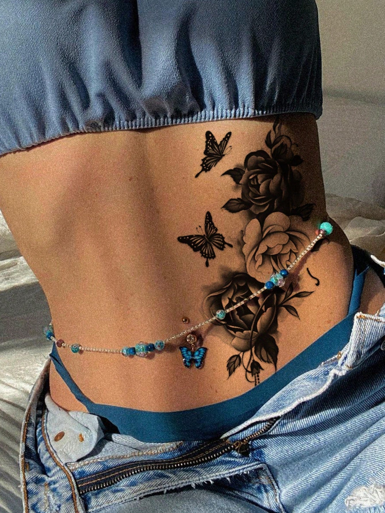 4pcs Black Butterfly & Floral Temporary Tattoo Stickers, Sexy Realistic Rose, Butterfly And English Phrase Design, Waterproof Body Art For Women, Easy To Apply And Remove, Sexy Dancer Design, Suitable