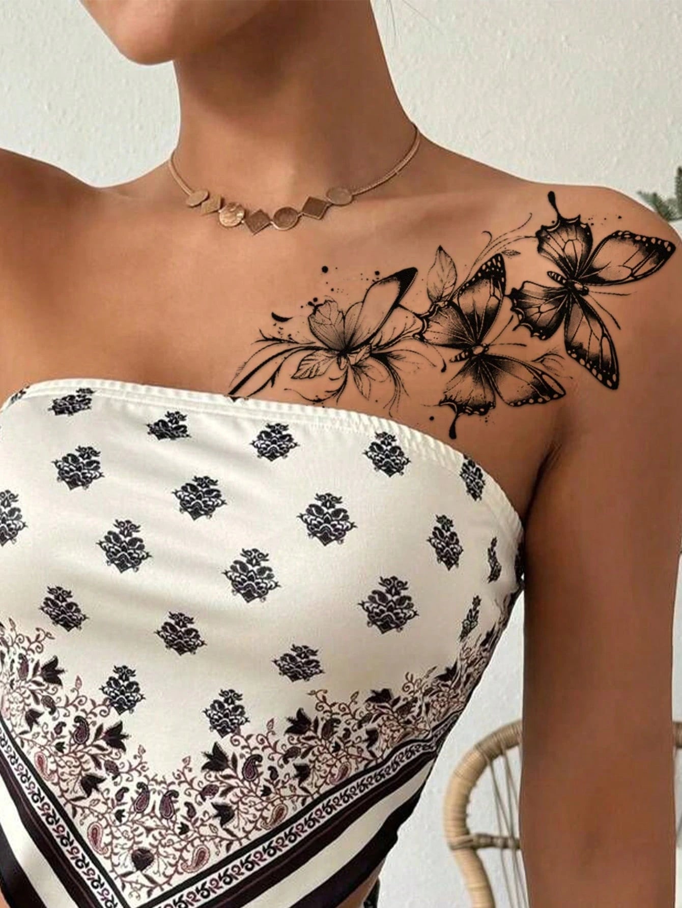 4pcs Black Butterfly & Floral Temporary Tattoo Stickers, Sexy Realistic Rose, Butterfly And English Phrase Design, Waterproof Body Art For Women, Easy To Apply And Remove, Sexy Dancer Design, Suitable