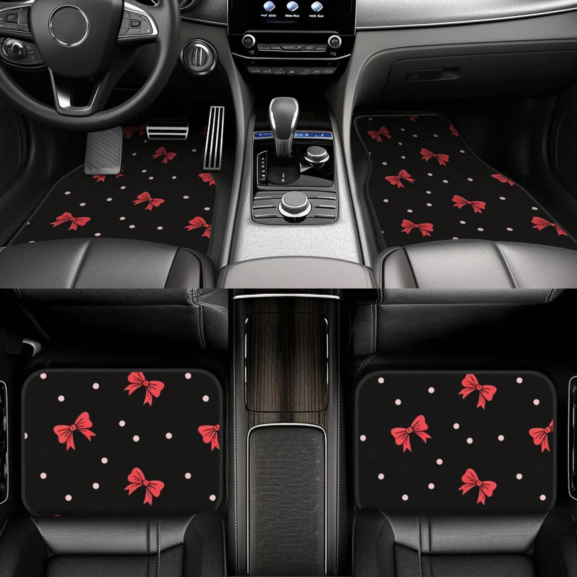 4pcs Bow Car Floor Mats, All-Weather Car Floor Mats. Daily Commute. All-Season Universal. Decorative And Beautiful Car Accessories, Universal For Sedan/SUV. Car Interior Protection Pads, Adding Protec