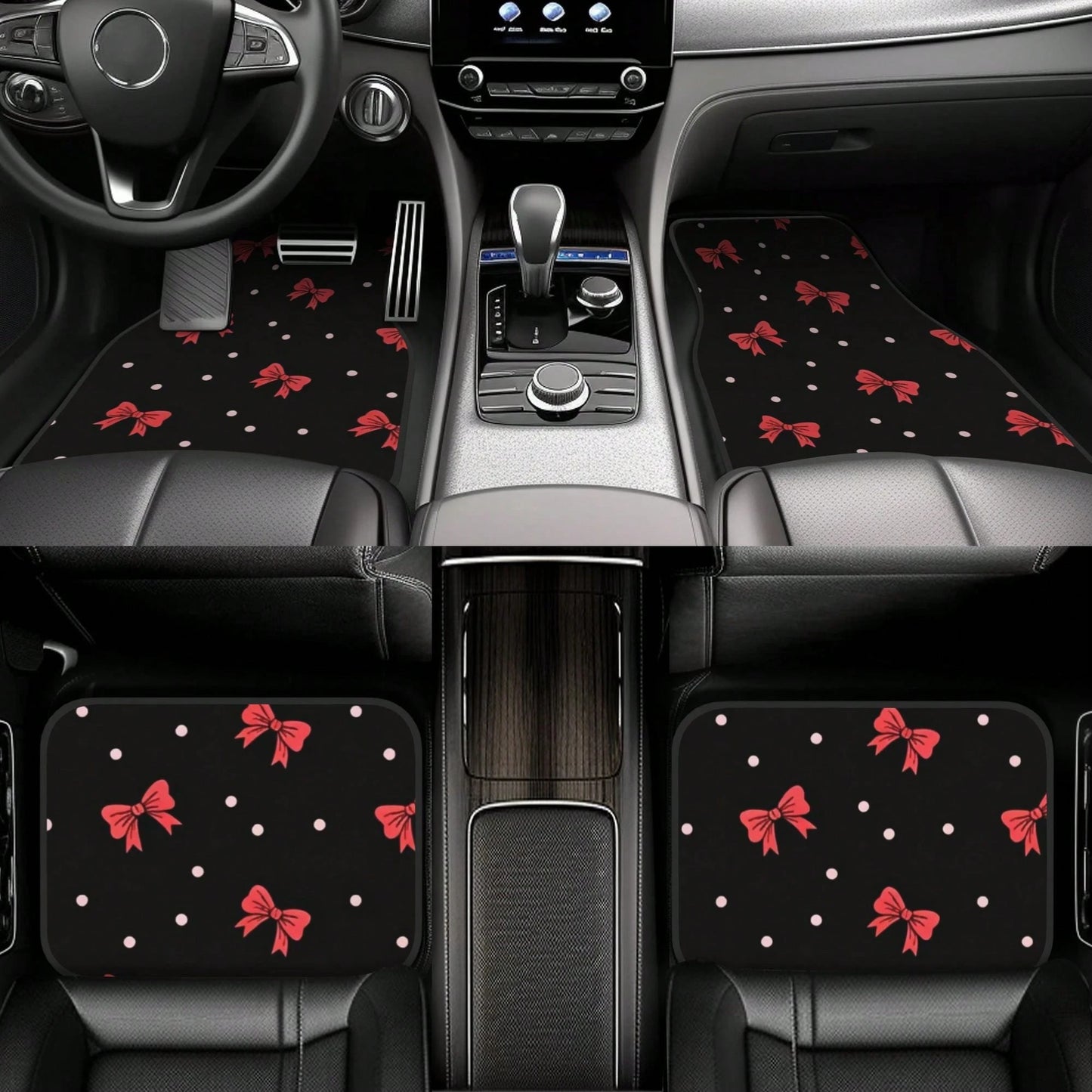 4pcs Bow Car Floor Mats, All-Weather Car Floor Mats. Daily Commute. All-Season Universal. Decorative And Beautiful Car Accessories, Universal For Sedan/SUV. Car Interior Protection Pads, Adding Protec