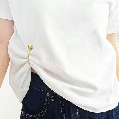 4pcs Camellia Flower T-Shirt Button Set, Includes Short Sleeve Adjustable Button, Hem Fixation Button, Shortening Clip, Garment Fixing Button, Decorative Button, Fashion Clip, Durable Clip, Metal Fast