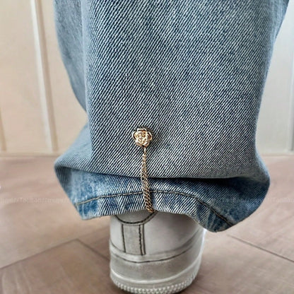 4pcs Camellia Flower T-Shirt Button Set, Includes Short Sleeve Adjustable Button, Hem Fixation Button, Shortening Clip, Garment Fixing Button, Decorative Button, Fashion Clip, Durable Clip, Metal Fast