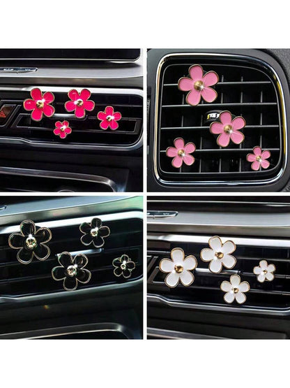 4pcs Car Air Vent Aromatherapy Clip Flower Decor, No Scent Source