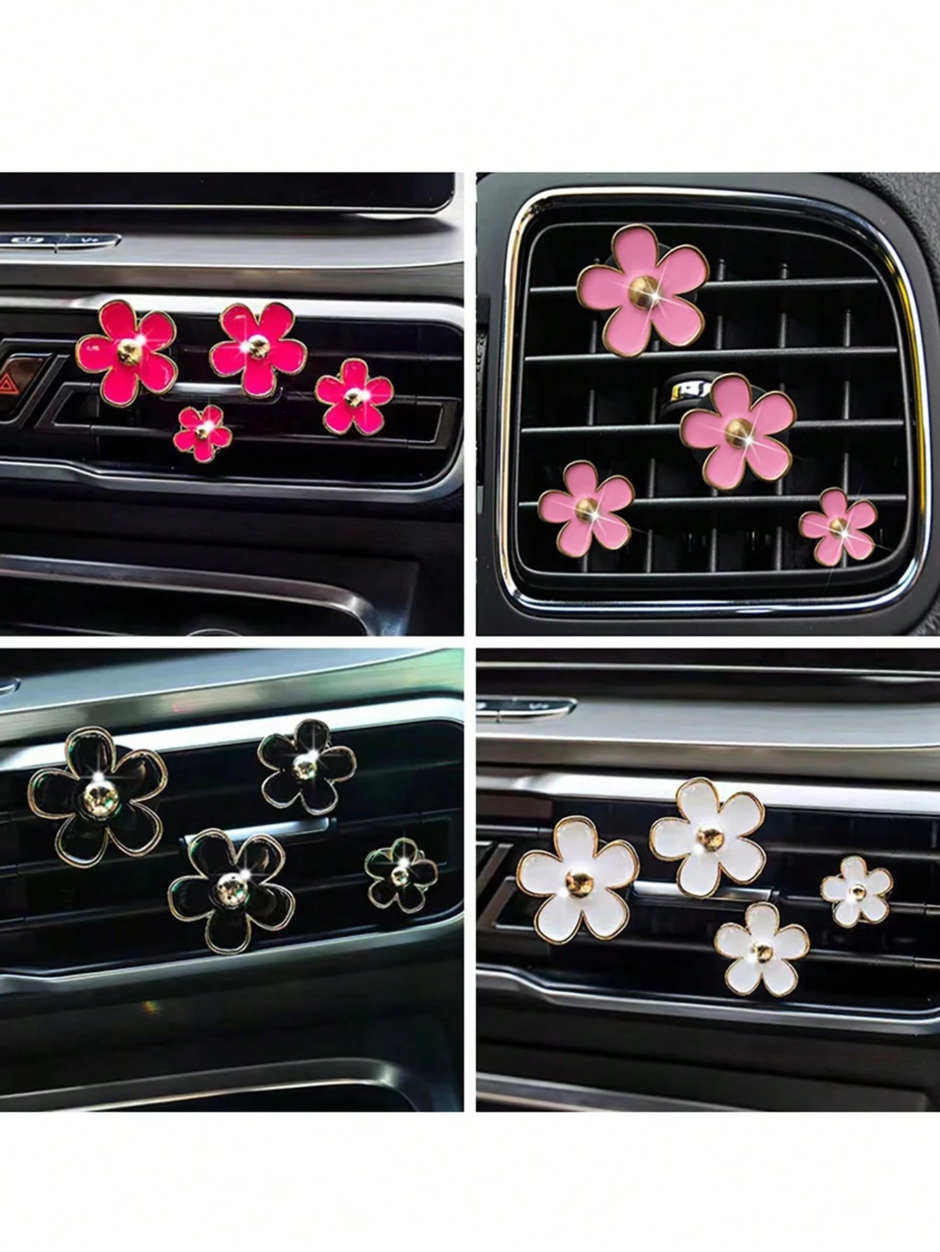 4pcs Car Air Vent Aromatherapy Clip Flower Decor, No Scent Source