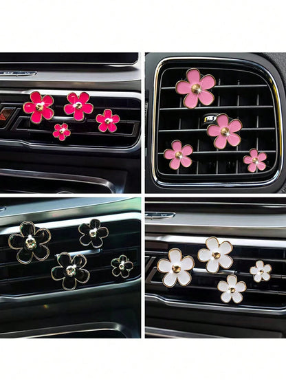 4pcs Car Air Vent Aromatherapy Clip Flower Decor, No Scent Source