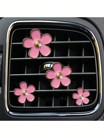4pcs Car Air Vent Aromatherapy Clip Flower Decor, No Scent Source