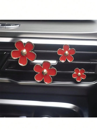4pcs Car Air Vent Aromatherapy Clip Flower Decor, No Scent Source