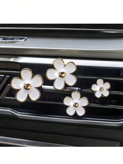 4pcs Car Air Vent Aromatherapy Clip Flower Decor, No Scent Source